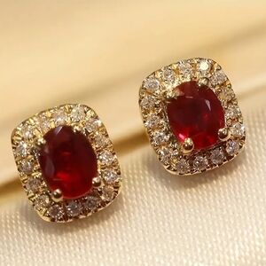 NEW! Halo Ruby Stud Earrings